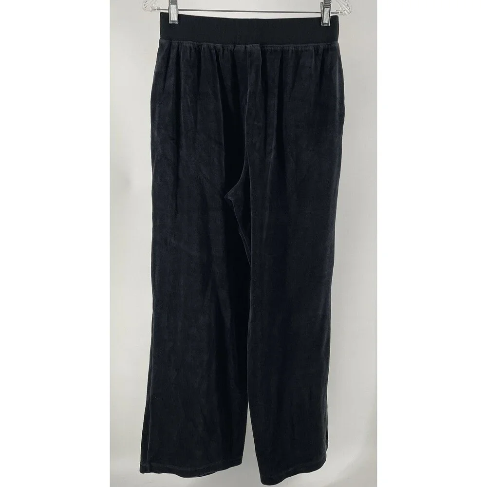 City Hearts Velour Lounge Pants Women’s Black Y2K Pull On Wide Leg M Pockets